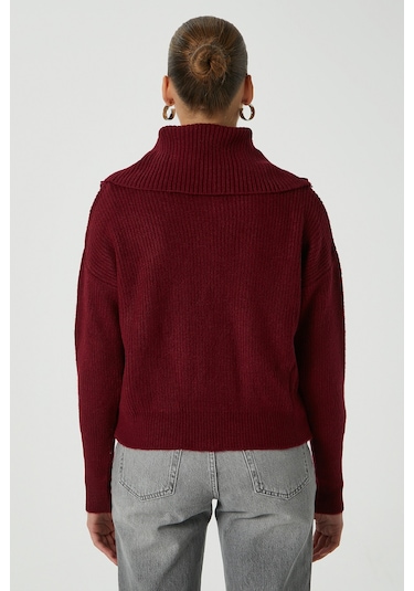 Ritnice Kadın Woody Grade Bordo Çift Taraf Fermuarlı Polo Triko Hırka Bordo