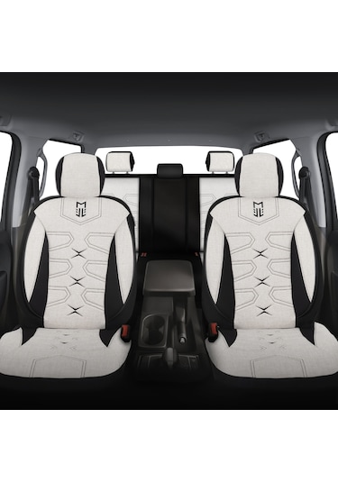 Minderland Fa Serisi - Volkswagen Amarok İle Uyumlu Koltuk Kılıfı, Keten / Kemik Beyazı Melanj