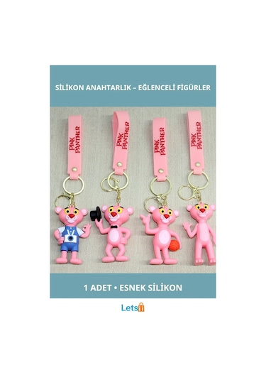 Eğlenceli Pembe Panter Silikon Anahtarlık Çok Renkli