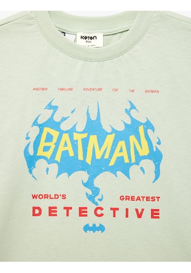 Koton Pamuklu Batman Baskılı Kısa Kollu Lisanslı Oversize Tişört Yeşil 6skb10468tk