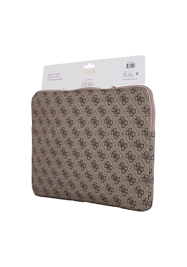 Guess Lisanslı 4g Desenli Üçgen Logolu 14 İnç Laptop Notebook Çantası Kahverengi