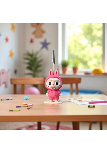 Dekoratif Sevimli Labubu Notluk - Kağıt Tutacağı - Fotoğraf Tutacak Tatlı Pembe