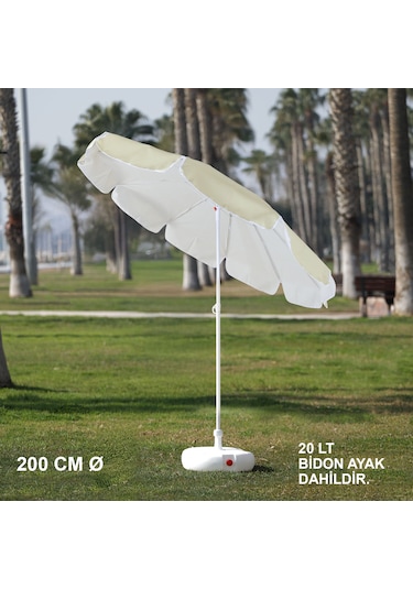 Krem Plaj Şemsiyesi 200 Cm Ø Bidon Ayak Dahil