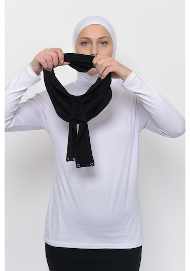 Çıtçıtlı Hazır Eşarp Hijap Siyah