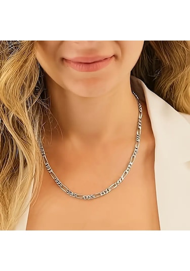 Çelik Kolye Klasik 3+1 Zincir Model 4 Mm Kalınlık 55 Cm Uzunluk Gümüş Silver Gümüş