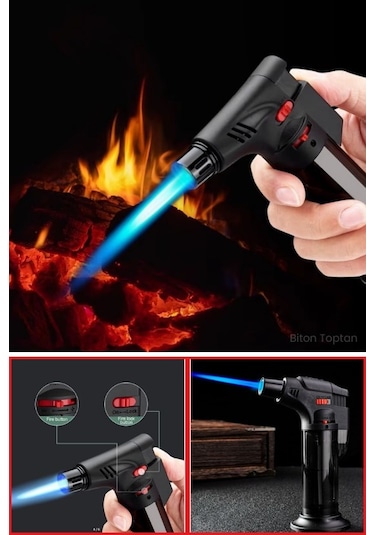 2 Adet Pürmüz Doldurulabilir Çakmak 1300 C Torch Depolu Orta Boy Siyah