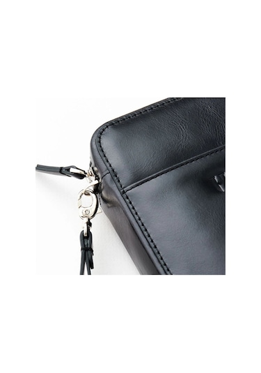 Carlye Hakiki Deri Siyah Uniseks Ön Cepli Bileklikli Fermuarlı Rfid Korumalı Çanta Siyah