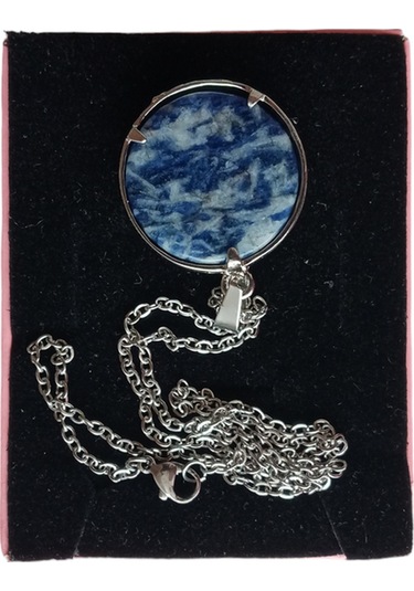 Sodalit Doğal Taşlı Hayat Ağacı Çelik Kolye - Kadın