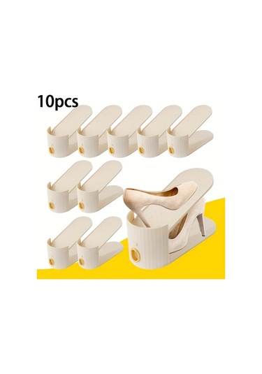 Fochsia Fildişi Beyaz Ve Kırmızı-kahverengi 10 Adet Katlanır Ayakkabı Askılığı, Dikey Çizgili, Altın Halkalı, Şık Ve Tasarruflu. Fildişi Beyazı Taban + Kahverengi-kırmızı İnsert