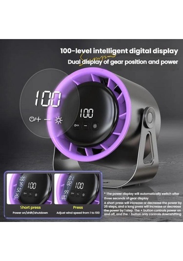 100 Vites Yüksek Hızlı Dolaşım Fan Şarj Edilebilir Masaüstü Dijital Ekran Turbo Duvara Monte Fan, Boyut:beyaz