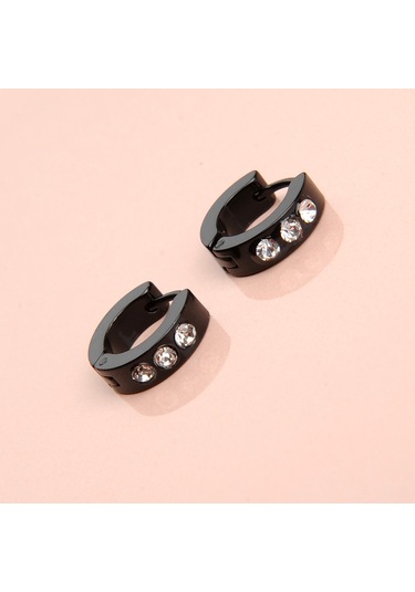 Zirkon Taşlı Siyah Erkek Küpe Çelik Takı Aksesuar W P24 T5 N11.1487 Çelik