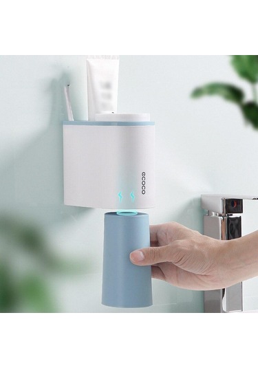 Mavi Banyo Aksesuarları Seti Diş Fırçası Tutucu Diş Macunu Dispenseri Duvara Monte Diş Fırçası Bardağı Depolama Raf Diş Macunu Sıkacağı Mavi