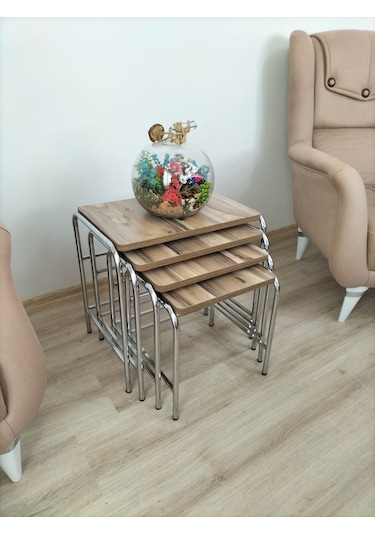 Evko Mobilya Buket Sehpa, 4'lü Zigon Sehpa, Dörtlü, Krom-aceviz