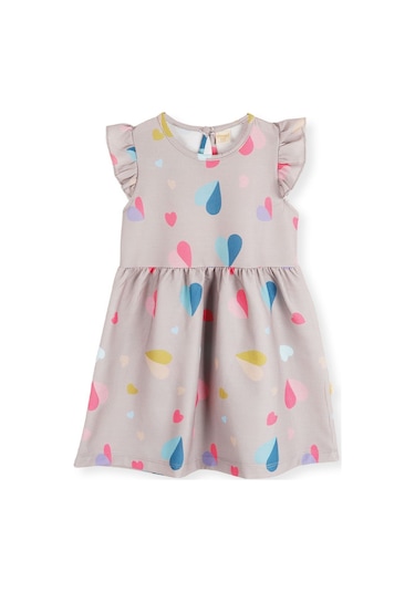 Ahengim Kız Çocuk Kalp Desenli Elbise Ak2406 Vizon