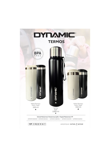 Dynamic Paslanmaz Çelik Termos  500ML Siyah - Krem 2 Renk Seçeneği