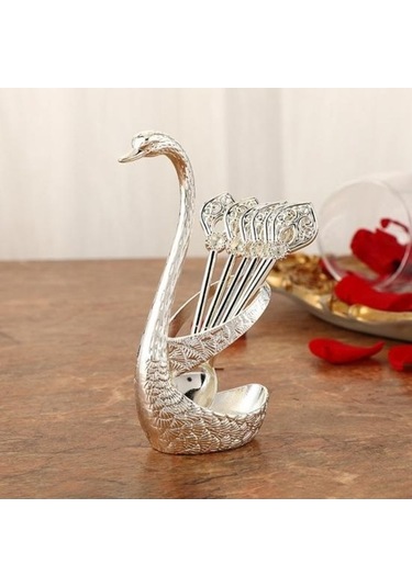 Novahub Altın Kuğu Şekilli Çatal Kaşık Seti - Paslanmaz Korozyona Dirençli Cilalı Yüzey - Depolama Tutucu İle Altın