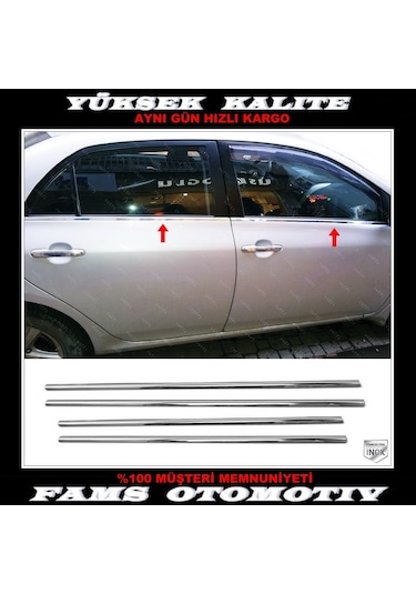 Toyota Corolla Uyumlu Krom Cam Alt Çıta 4 Kapı 4 Prç P.Çelik 2007-2013