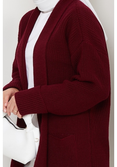 Enfil Şal Yaka Triko Hırka 1598 - Bordo Bordo