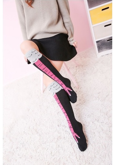 Neevoyu Komik Tavuk Butu Desenli 3d Uzun Çorap, Comfortable Nefesli, Spor & Cosplay İçin, Siyah-sarı, Siyah-kırmızı, Beyaz-sarı Renk Seçenekleri Siyah