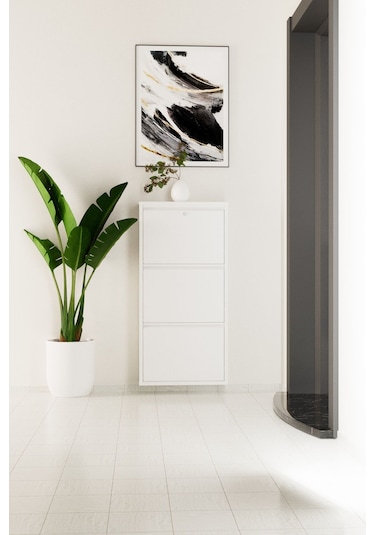 Kilitli 3 Kapaklı Metal Ayakkabılık Beyaz Beyaz