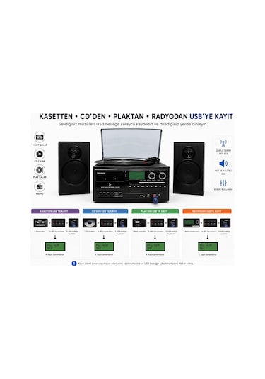 Dosound Tr-18 Ahşap Hoparlörlü Pikap Çalar Kaset Cd Bluetooth Usb Sd Müzik Sistemi 1 Adet