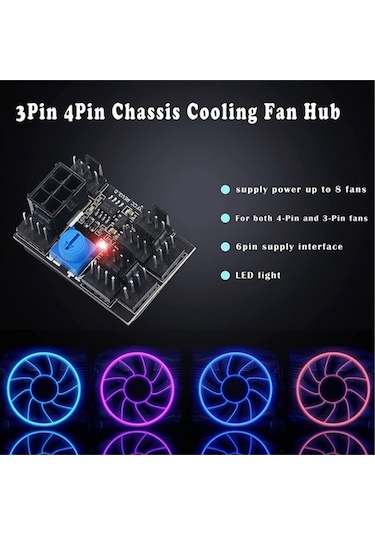 Dc 12v 3pin 4 Pin 8 Kanallı Pc Fan Hız Kontrolü Modülü