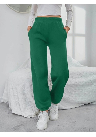 Yeşil Jogger Eşofman Altı - Lastik Paça Yüksek Bel Lastik Bel Yeşil