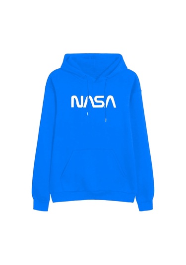 Unisex Siyah Nasa Baskılı Kapüşonlu Sweatshirt Bebek Mavisi