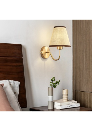 Yunboo 4018 Bakır Renkli Keten Kapaklı Modern Duvar Lambası - Otel, Yatak Odası, Koridor İçin - Tekli Paket Far Yok Keten