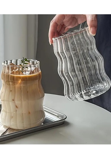2 Adet Cam Pipetli Çizgili Model Soğuk-sıcak Kahve Bardağı