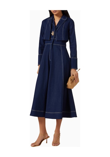 Notebook Eliana Denim Dress, Modern Kesim Ve Altın Detaylı Elbise Mavi
