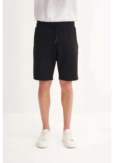 Cazador Slim Fit Dar Paça Likralı Örme Bermuda Şort 60820 Siyah