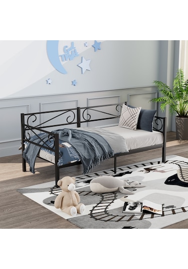 Luna Daybed Metal Karyola Siyah Ölçü Seçenekli Tek Kişilik
