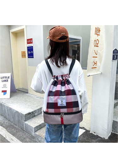 Lebeigo Hafif Oxford Ekose Sırt Çantası Kahverengi