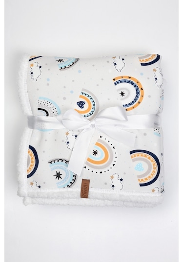 Fluffy Bebek Battaniyesi 80x100 Cm Gök Mavi Kundak Puset Çift Taraflı Koyun Tüyü Battaniye