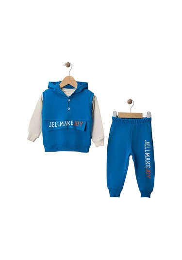 Celira Wwc Mavi İki İp Yelekli Kapşonlu Erkek Bebek Takım Mavi