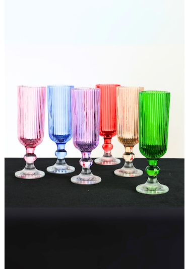 Organik Boya 6 Renk Kristal Ayaklı Kahve Yanı Su Bardağı