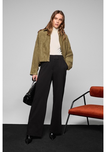 Grımelange Phalıera Kadın Esnek Kumaşlı Rahat Kalıp Cırt Kapamalı Siyah Pantolon Siyah