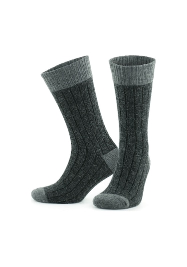 Gowith 2'li Alpaka Doğal Yünlü Kalın Kışlık Çorap 3096 Antrasit-Gri Antrasit