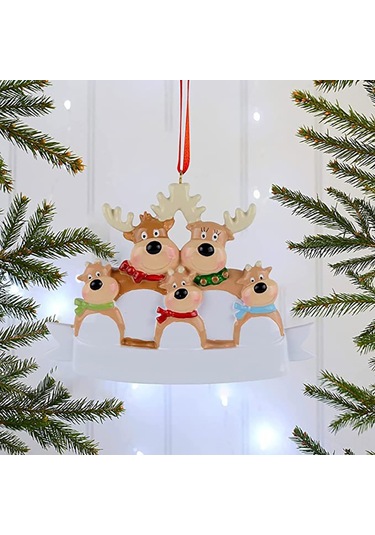 Reedark 2021 Noel Renkli Geyik Aile Pendant Dekor, Su Geçirmez Ve Solmaz Yüksek Kalite Reçine Malzeme