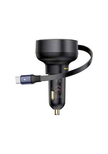 Geeksen Baseus Araç Şarj Cihazı, Geri Çekilebilir C+type-c Kablolu, 60w Hızlı Şarj, Yıldız Siyahı, Çift Cihaz Desteği