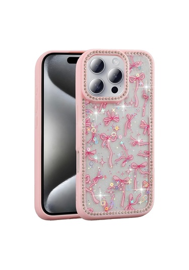 İphone Uyumlu 16 Pro Kılıf Taşlı Simli Kenarları Silikon Parıltılı Azra Kapak Telefon Kılıfı Kamera K