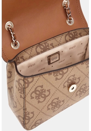 Guess Kadın Bej Izzy 4g Logolu Mini Çapraz Çanta Kahverengi