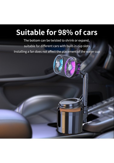 Reedark 360 Dönebilen Çift Başlıklı Araç Fanı - 3 Hız Ayarlı, Renkli Led Işıklı, 12v/24v Usb Şarjlı Otomobil Soğutucu