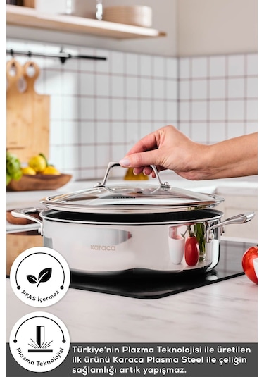 Karaca  Plasma Steel 3Ply İndüksiyon Tabanlı Çelik Pilav/Karnıyarık Tencere 28 Cm