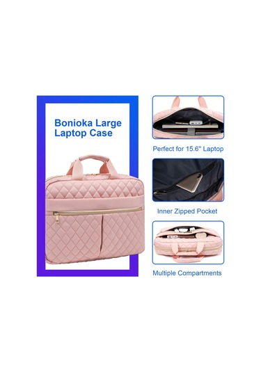 Xindoker 15.6 İnç Pembe Desenli Dikişli Bilgisayar Çantası - Tsa Uyumlu, Çok Bölmeli, Su Geçirmez, Ergonomik Askılı Ve El Çantası Pembe