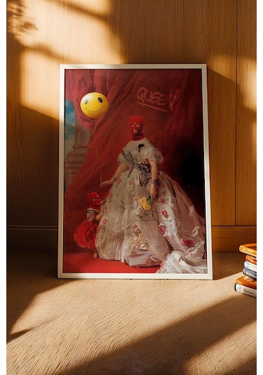 Red Mask Queen Graffiti Çerçeveli Tablo Komik Anne Hediyesi Modifiye Sanat