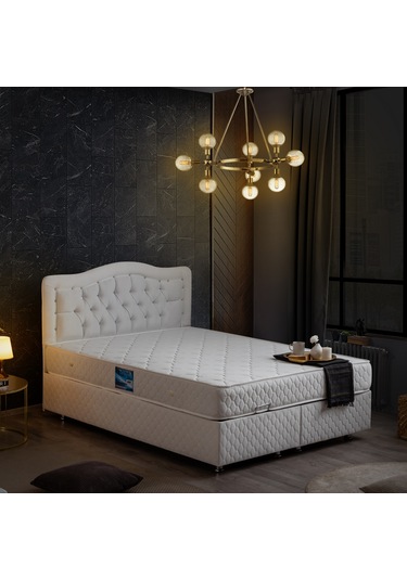 Setaymobilya Baza, Şah Beyaz Çift Kişilik Baza + Başlık + Deluxe Yatak