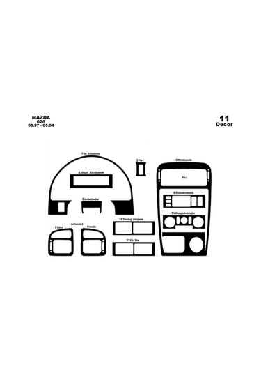 Mazda 626 Konsol-torpido Kaplama 1997-2004 11 Parça-piano Black Piano Black