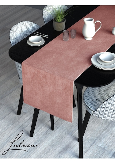 Kadife Efektli Tatlı Pembe Rengi Aura Serisi Runner 40 X 140 Tatlı Pembe